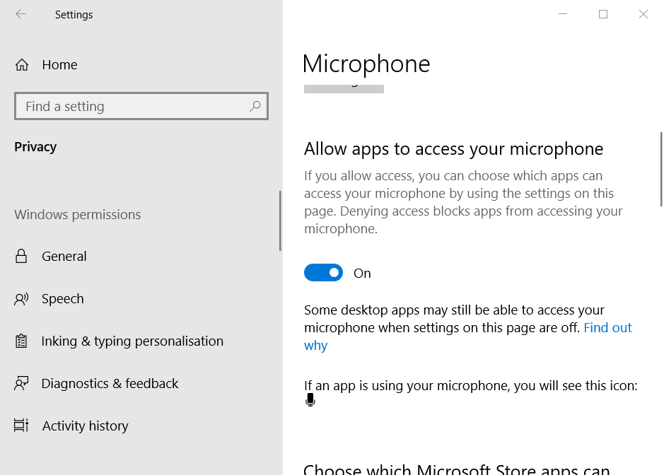 Allow apps to access your microphone setting the wizard could not start microphone windows 10