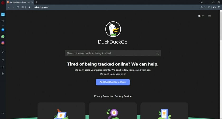 Opera browser for DuckDuckGo