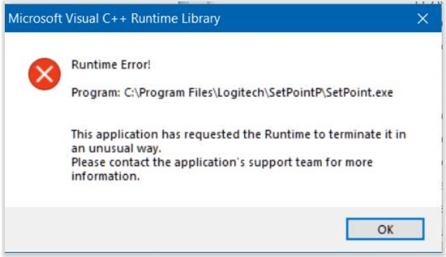 The SetPoint runtime error logitech setpoint runtime error