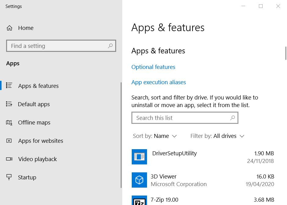 The Apps & features tab update minecraft windows 10