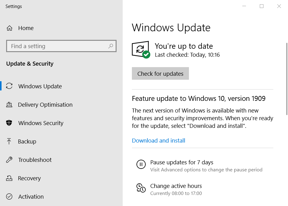 Check for updates button update minecraft windows 10
