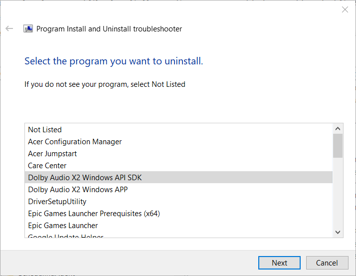 A software list within the Program Install troubleshooter cannot uninstall join.me