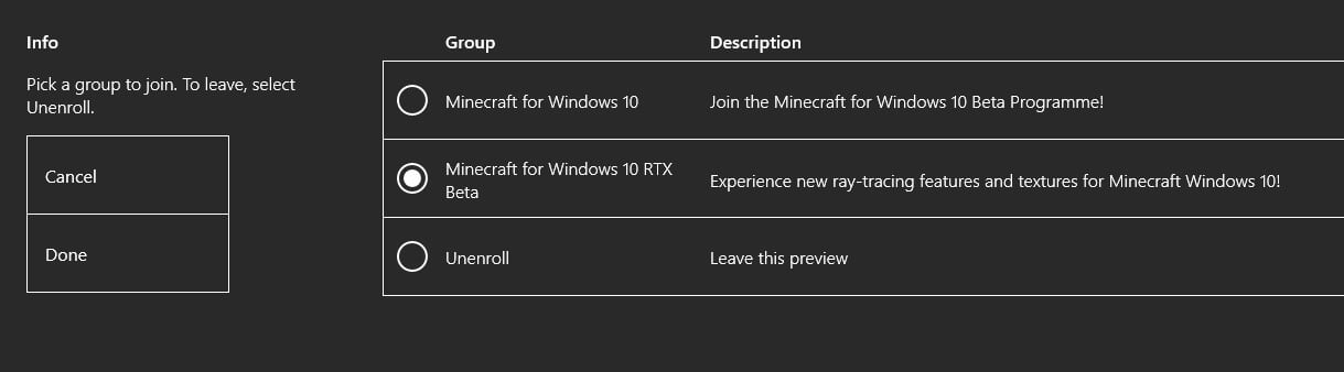 enable Minecraft RTX beta