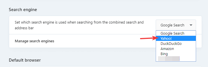 search engine settings yahoo web browser