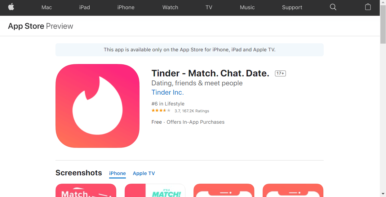 Tinder App Store page tinder error 5000