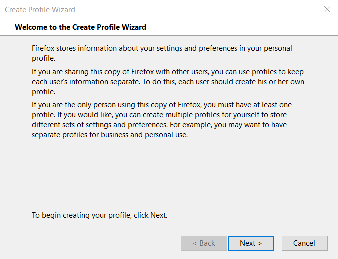 Create Profile Wizard window netflix error code m7363-1260-00000026