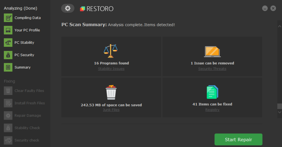 Use restoro to File system error 1073741515 in Windows 10