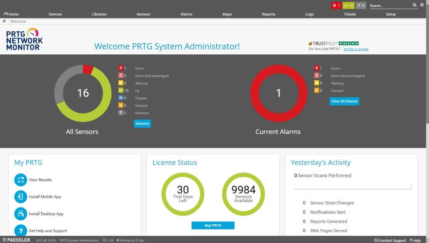 Interface of PRTG Network Monitor
