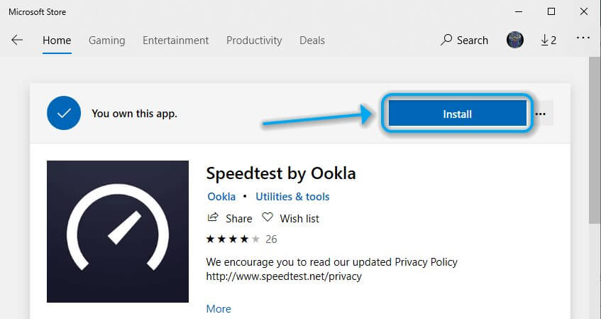 Windows 10 Store app Speedtest by Ookla
