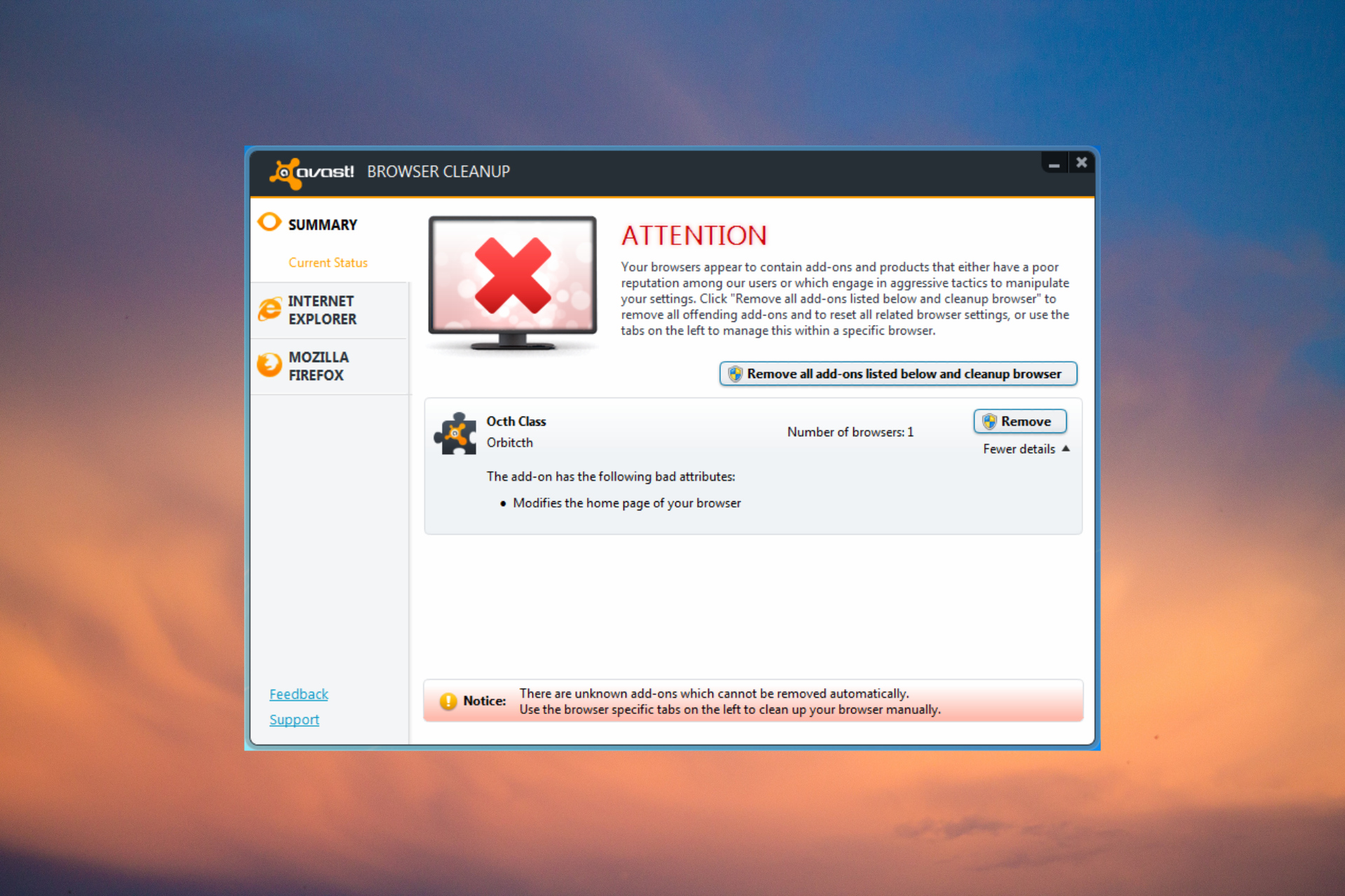 avast unreputable browser add ons detected
