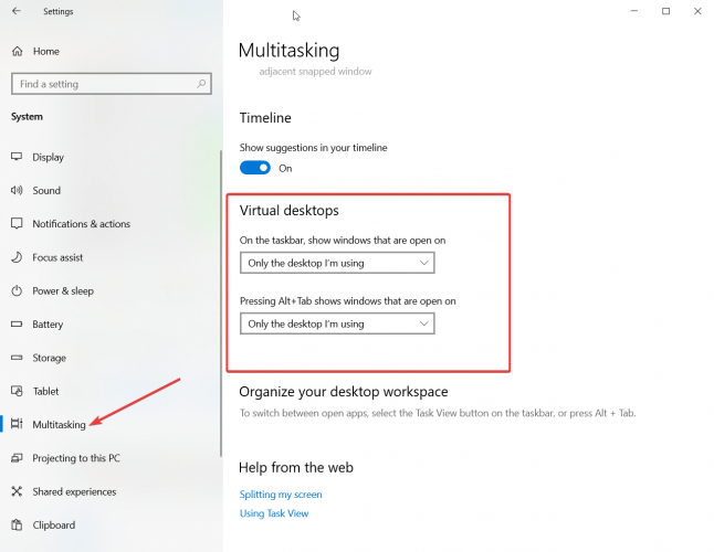 change the settings for virtual desktops