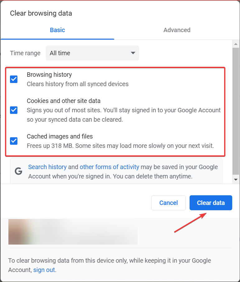 Clear data to fix an error occurred while processing your request