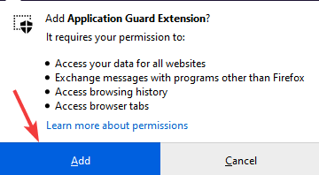 add extension firefox windows defender browser protection