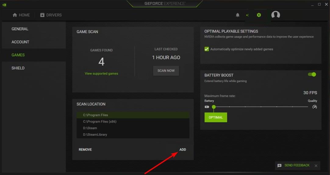 add geforce experience not detecting games