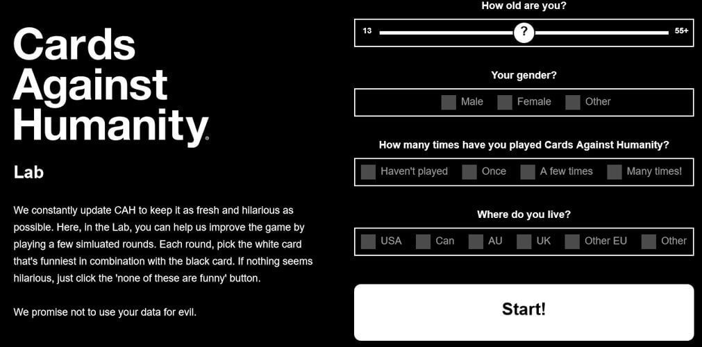 cards against humanity labs browser