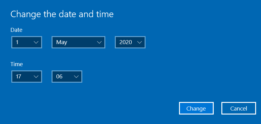 Change the date and time window 