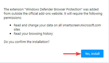 confirm installation windows defender browser protection