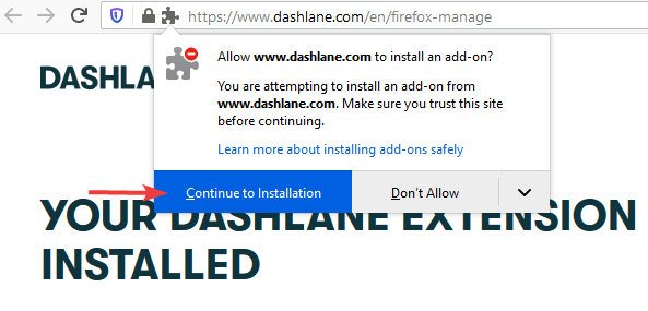 Firefox Dashlane tarayıcısına kurulmaya devam edin