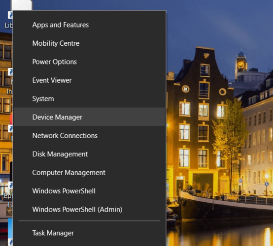 device manager menu option