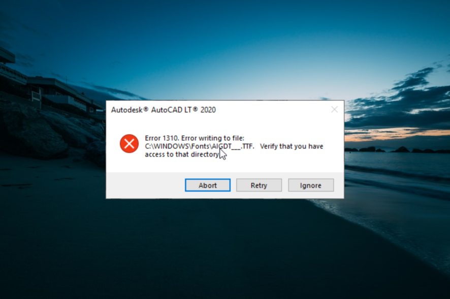 error 1310 error writing to file