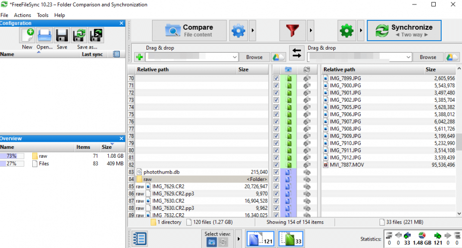 how to use xyplorer sync select to compare folders