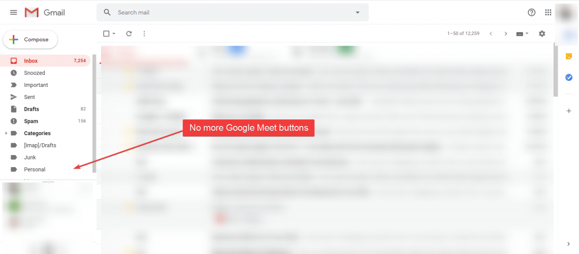 Google Meet buttons removed