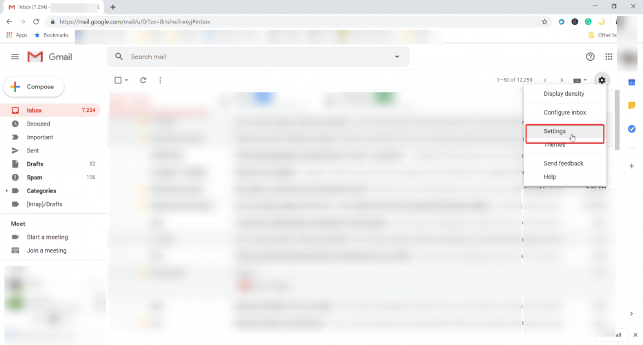 Gmail settings drop down menu