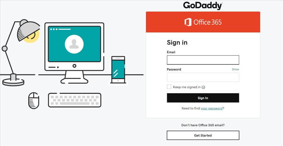 GoDaddy Office 365 portal