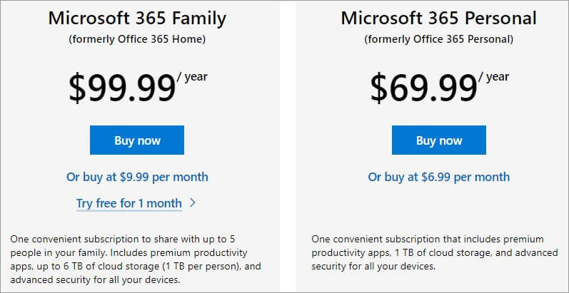 Microsoft 365 Family and Microsoft 365 Personal