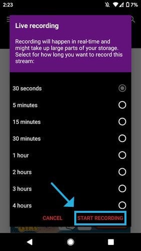 choose the video recording duration in Mobdro