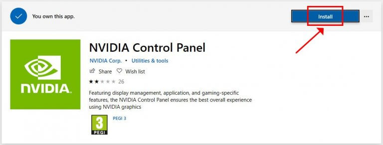 nvidia control panel download without windows store