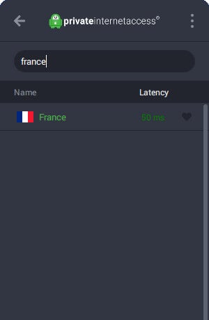 search for the France server in PIA