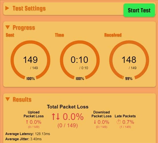 Online tool packet loss test