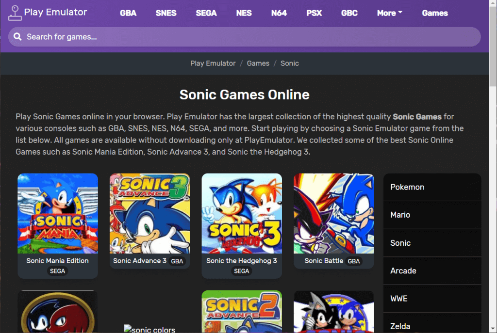 sonic games online emulator free