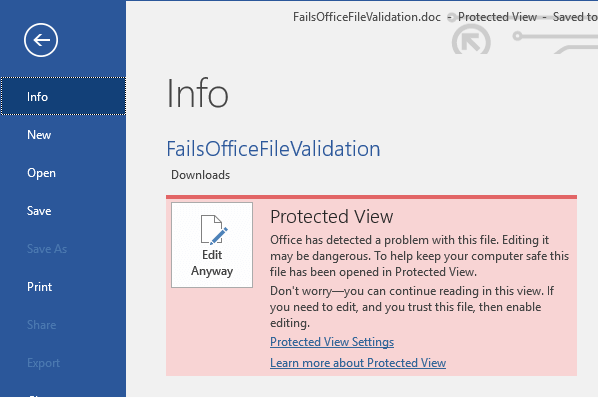 Disable protected view