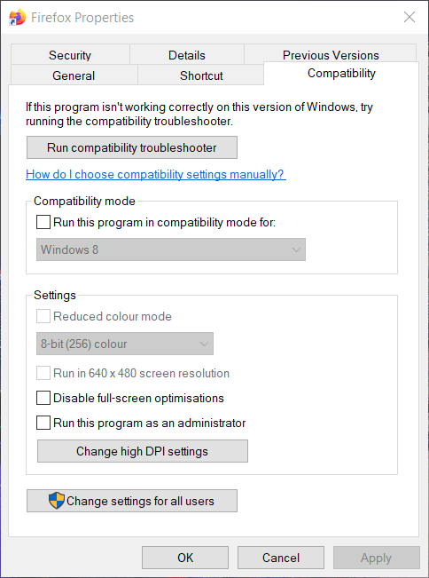 compatibility mode option musicbee won't open windows 10