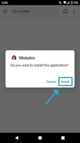 tap to install Mobdro APK