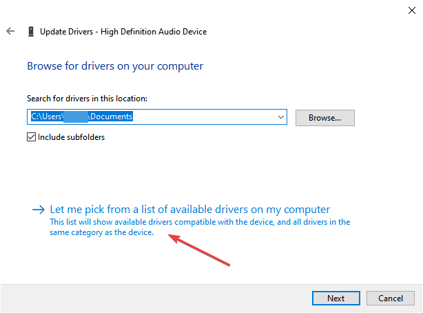 let me pick from a list of available drivers on my computer
