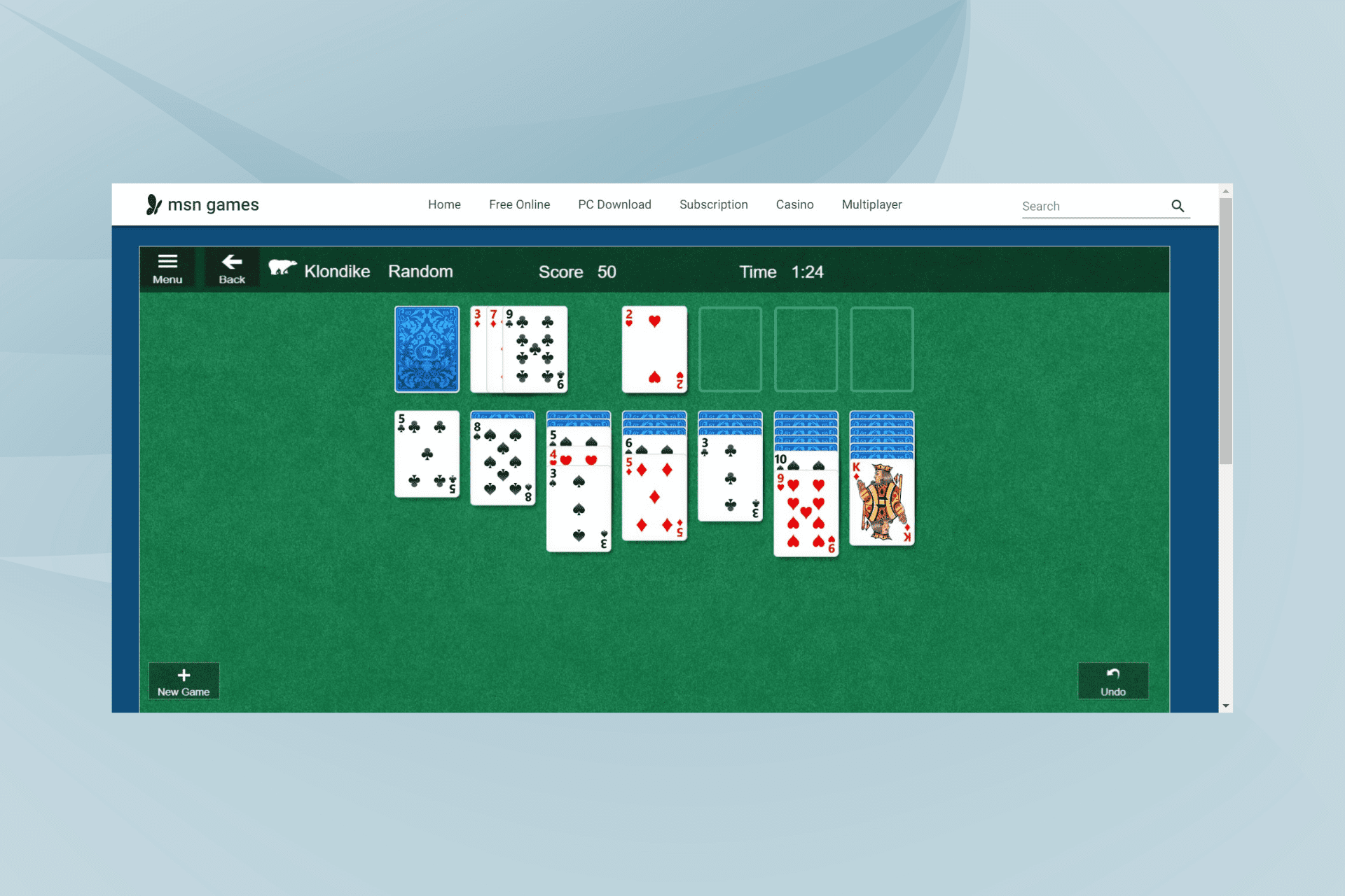 msn free online games solitaire