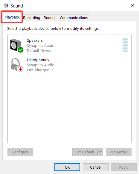 go to the playback sound tab