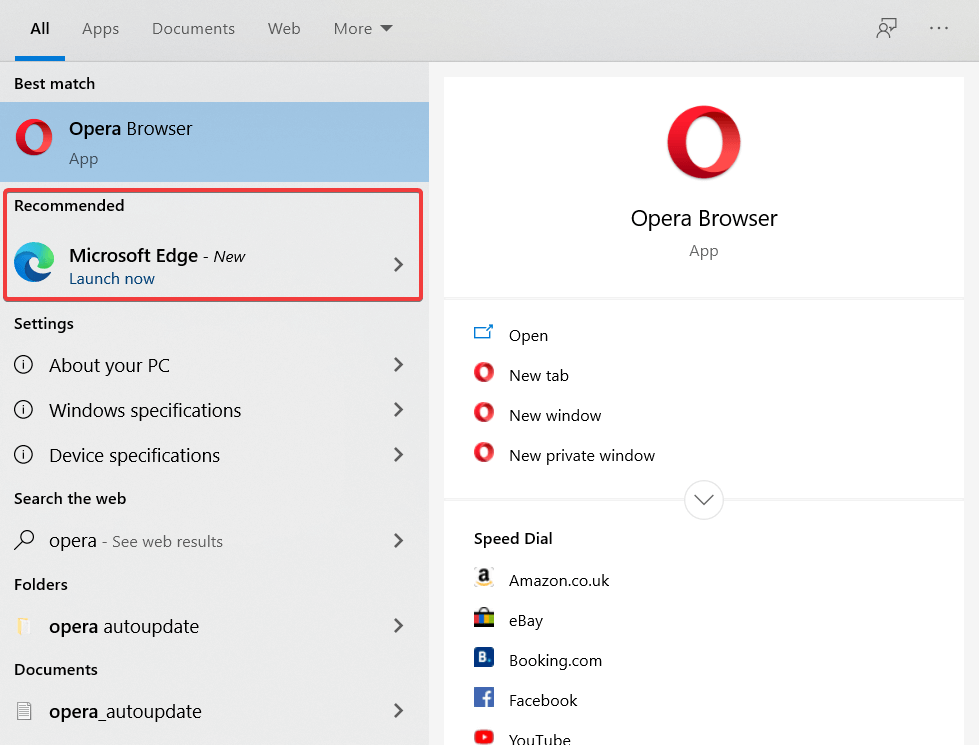 Microsoft Is Recommending Edge Through Windows 10 Search