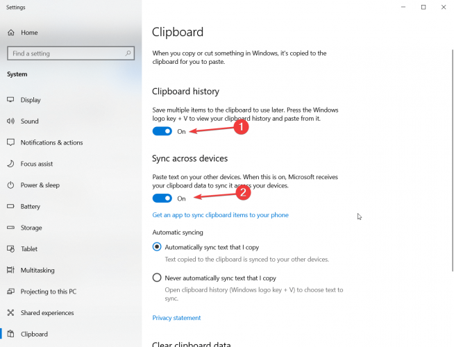 how to turn on clipboard features