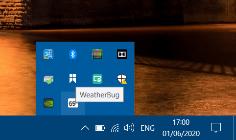 WeatherBug system tray icon windows 10 temperature widget in taskbar