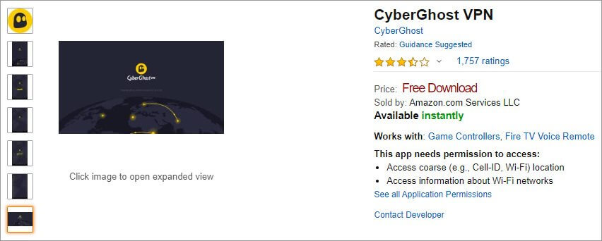 download CyberGhost VPN from Amazon Appstore