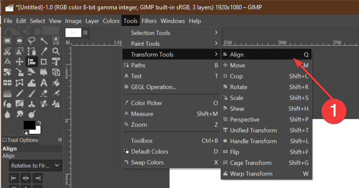center text in GIMP alignment