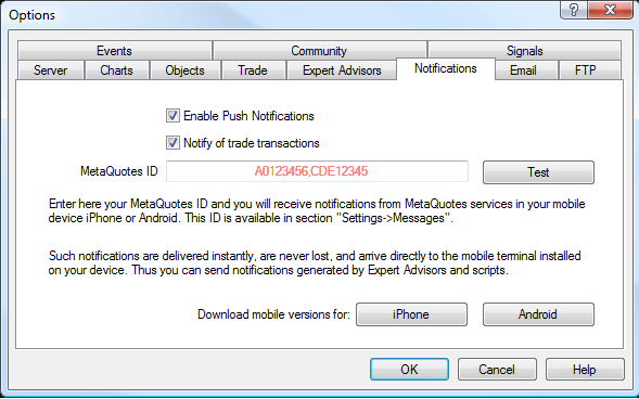 Metatrader 4 push notifications not working