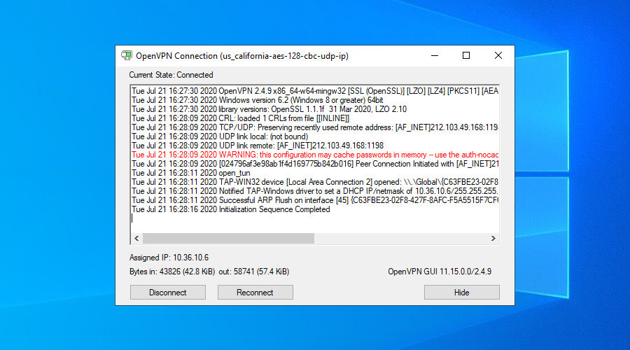 view OpenVPN GUI connection status