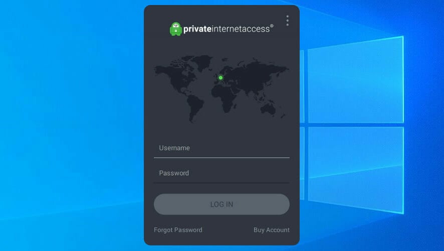 PIA VPN home screen