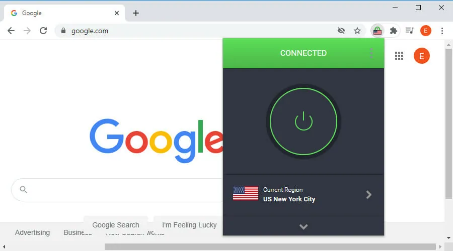 Soukromý přístup k internetu je připojen k Google Chrome