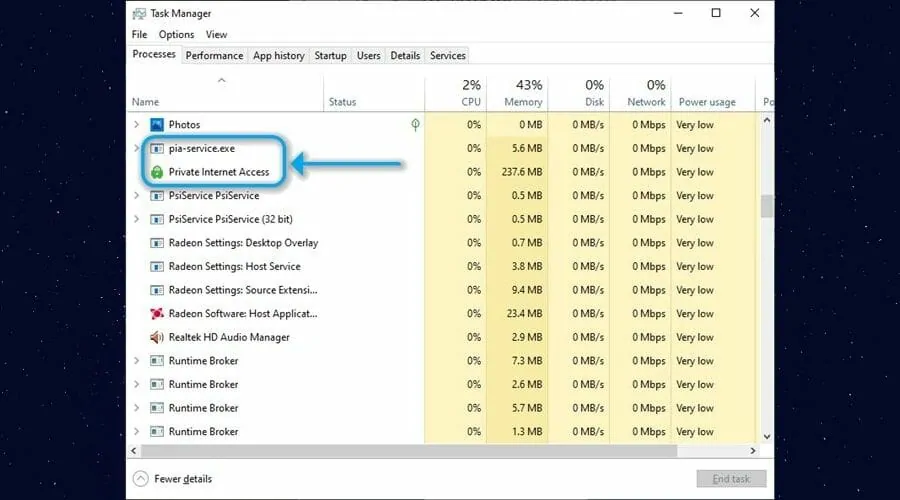 Check if your VPN is running task manager
